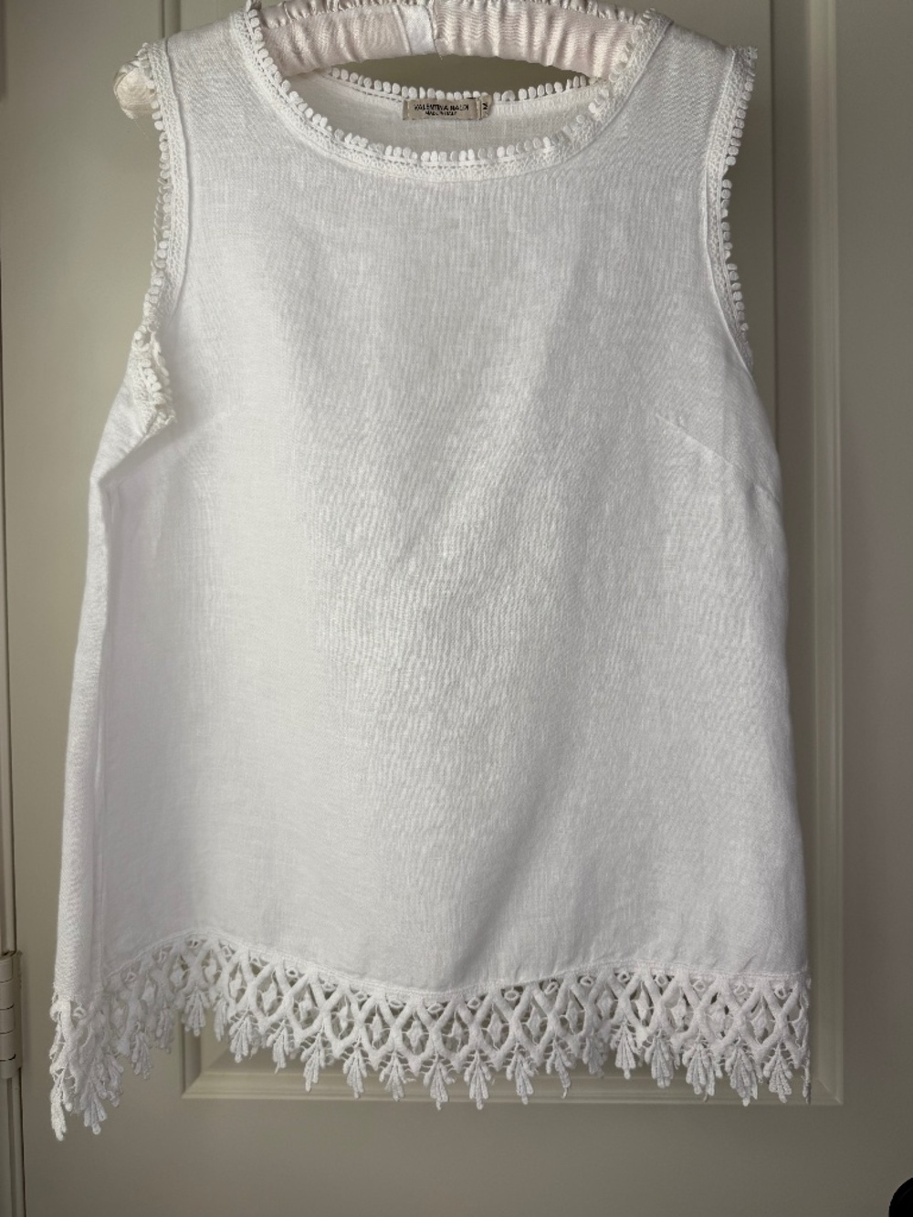 Valentina‎ Naldi Made in Italy 100% Linen Tank Top White Crochet Fringe M